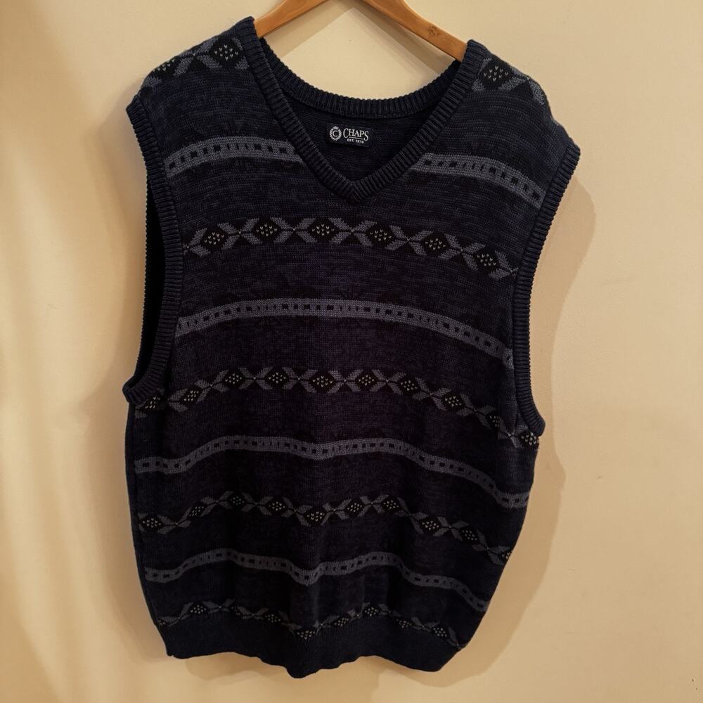 Chaps Vest Navy Twist Fair Isle Style Mens XXL 100% Cotton Grandpa Core Preppy